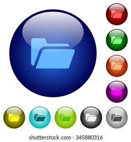 Set of color folder open glass web buttons. Arranged layer structure.
