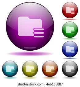 Set of color Folder options glass sphere buttons with shadows.