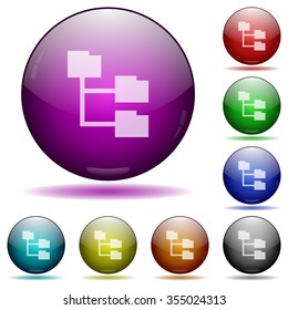 Set of color Folder structure glass sphere buttons with shadows.