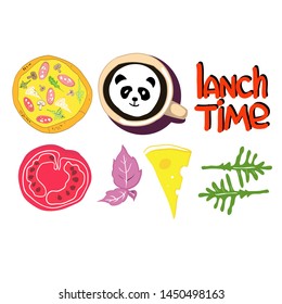 Set of color food drawings, for advertising restaurant, pizzeria, vector image