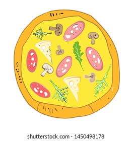 Set of color food drawings, for advertising restaurant, pizzeria, vector image
