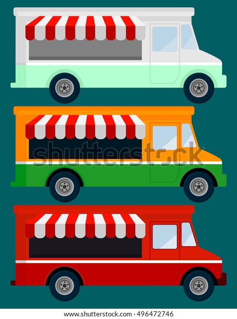 Set Of Color Food Truck. Street\
Food Truck concept design. Vector illustration flat\
design