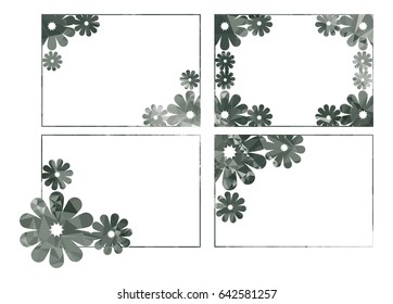Set of color frames with abstract flowers. Original decorative background for text or photos. Vector clip art.
