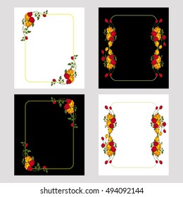 Set of color frames with roses. Design elements for graphic backgrounds. Vector clip art.