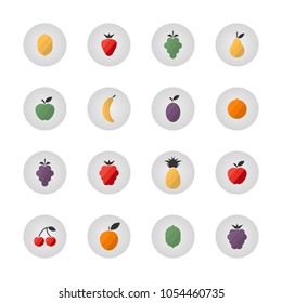 Set of color fruit icons flat style symbols for web mobile app logo design.