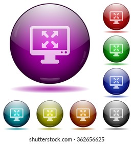 Set of color Fullscreen view glass sphere buttons with shadows.