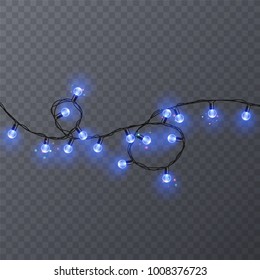 Set of color garlands, festive decorations. Glowing christmas lights isolated on transparent background. Vector illustration