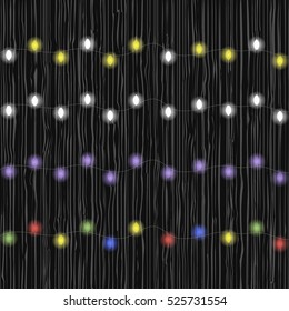 Set of color garlands, festive decorations. Glowing christmas lights