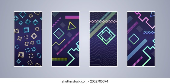 Set of color geometric background. Vector illustration template. Background for banner, flyer, business card, poster, wallpaper, brochure, smartphone screen, mobile app
