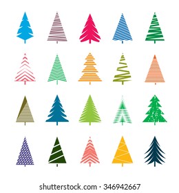Conjunto de Árbol de Navidad Geométrico de Color. Ilustraciones vectoriales.