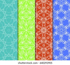 set of color geometric floral ornament pattern seamless vector illustration. for interior design, textile, wallpaper