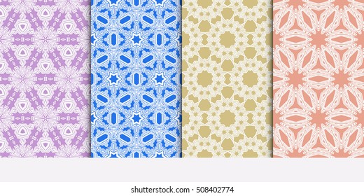 set of color geometric pattern of abstract lines and shapes. Seamless vector illustration.