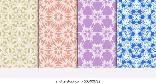 set of color geometric pattern of abstract lines and shapes. Seamless vector illustration.