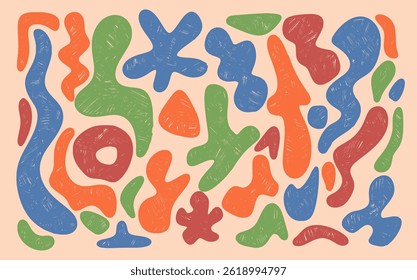 Satz von Farbe geometrische Formen Buntstift gezeichnet. Vektorgrafik