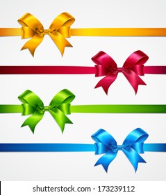 Set of color gift bows with ribbons. Vector illustration