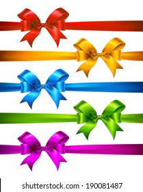Set of color gift bows with ribbons. Vector illustration