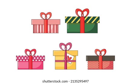 Set of color gift box in cartoon style. Element for sale, giveaway, marketing, advertising, web, card, poster, banner. New year symbol