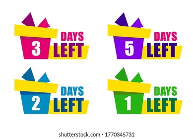 Set color gift box with text days left. Modern Web Banner Element. Color red, green, blue. Vector banner in modern flat style on white.