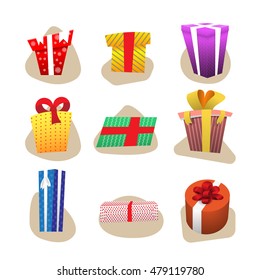 Set of color gift boxes with bows and ribbons.set isolated on white background.design elements.gifts for your design.suitable for the new year, grandparents day,birthday or surprise