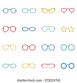 Set of color glasses and sunglasses icons, vector illustration