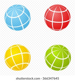 Set of color globes. Abstract vector communication icon on dotted background