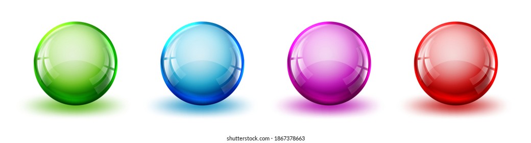 Conjunto de bolas lustrosas de color. Resumen bolas realistas con sombras. Ilustración vectorial. Bolas brillantes aisladas