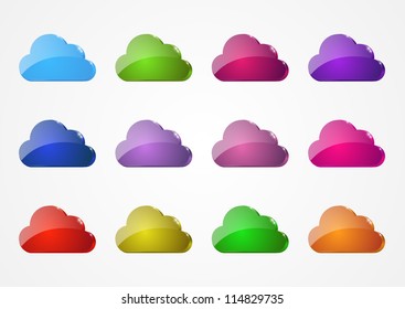 Set of color glossy cloud icons