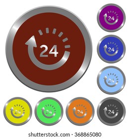 Set of color glossy coin-like 24 hour delivery buttons.