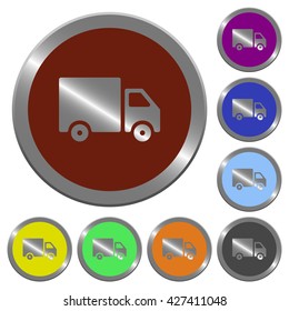 Set of color glossy coin-like delivery buttons.