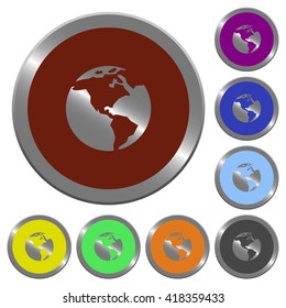 Set of color glossy coin-like Earth buttons.