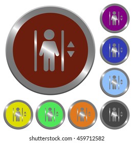 Set of color glossy coin-like elevator buttons.