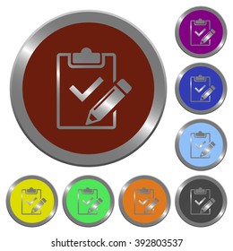Set of color glossy coin-like fill out checklist buttons.