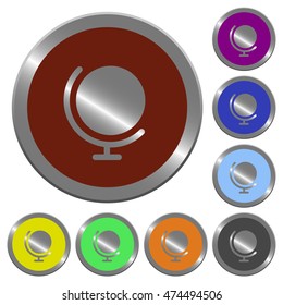 Set of color glossy coin-like globe buttons
