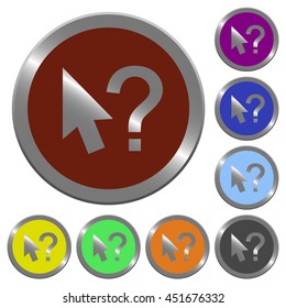 Set of color glossy coin-like help cursor buttons.