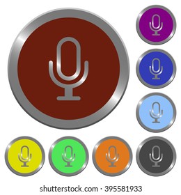 Set of color glossy coin-like microphone buttons.