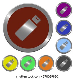 Set of color glossy coin-like pendrive buttons.