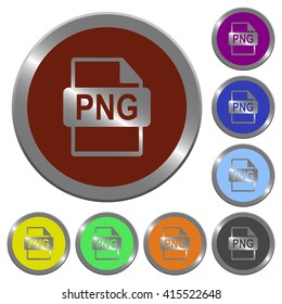 Set of color glossy coin-like PNG file format buttons.