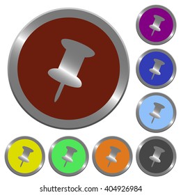 Set of color glossy coin-like push pin buttons.