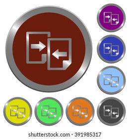 Set of color glossy coin-like share documents buttons.