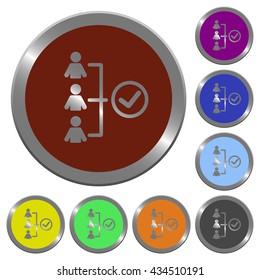 Set of color glossy coin-like successful teamwork buttons.