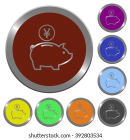 Set of color glossy coin-like yen piggy bank buttons.