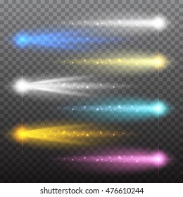 Set of color glowing light burst explosion with transparent. Vector illustration for cool effect decoration with ray sparkles. Bright star. Transparent shine gradient glitter, bright flare. sun and