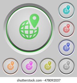 Set of color GPS location sunk push buttons.