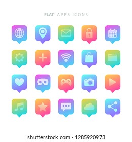 Set of color gradient flat apps icons. Vector illustration.