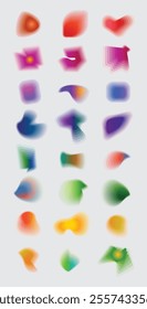 Set of color gradient noise gradation. Abstract colorful watercolor blur, design element, ornament social media mesh shape on white background. Gradient aura, grain neon blob .Vector illustration.