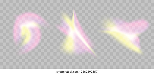 Set of color gradient overlays, pastel shapes of color refraction. Y2K design elements. Vector illustration on a transparent background.