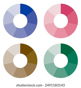 Set of color gradient pie chart.Graphic circle divided in 7 segments.Vector illustration.