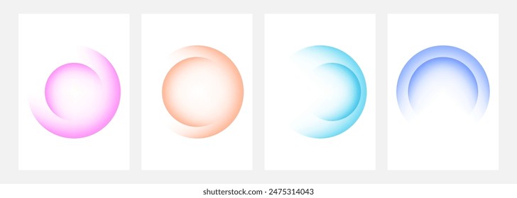 Set of color gradient round shapes. Futuristic abstract backgrounds with light soft colored spheres for creative graphic design. Vector illustration.