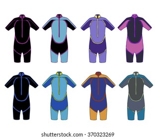 set for color graphic diving suit, big sea sport  set costume, painting illustration for you design, draw spearfishing suit collection