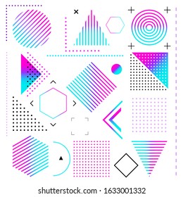 Set of color graphic elements for design on a white background. Simple geometric shapes.